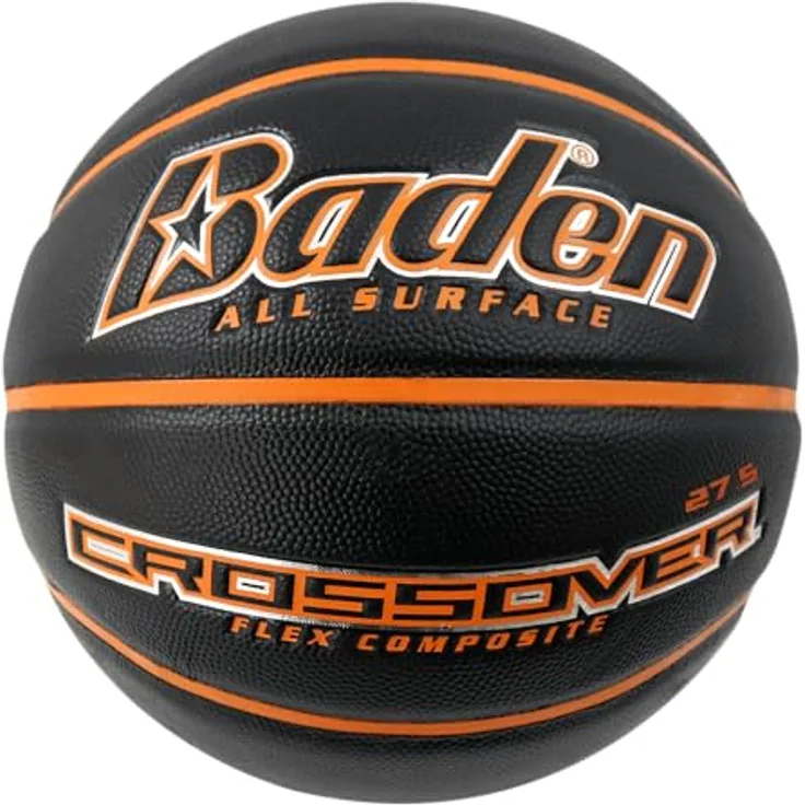 Baden Crossover Basketball, Noir/Orange, für Kinder und Erwachsene, Größe 7, langlebige Flex-Composite-Hülle