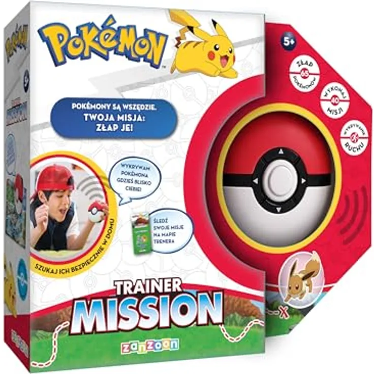 Pokémon Trainer Mission, Gra. Polische Version, Brettspiel mit Lichteffekten, Soundeffekten und 40 Missionen, 65 Pokémon zum Fangen
