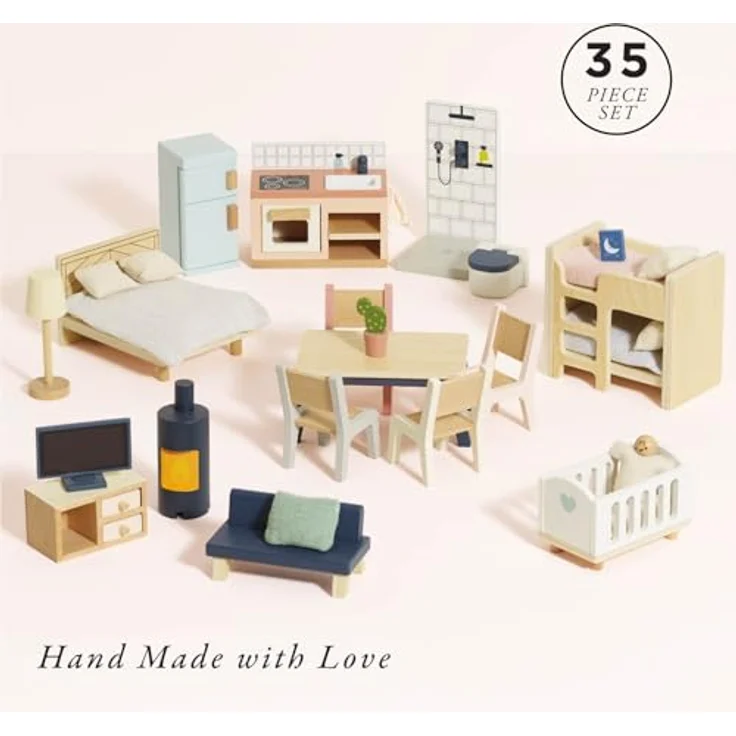 Le Toy Van Wooden Dolls House Full Starter Furniture & Accessories Play Set, 37-teiliges Holzspielset für Puppenhäuser, altersgerecht ab 3 Jahren – Bild 2