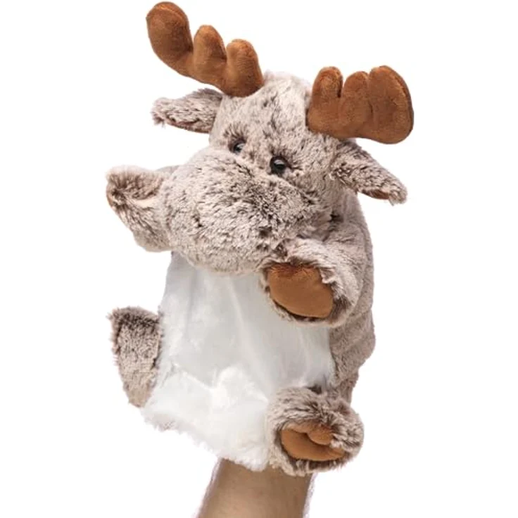 Uni-Toys Handpuppe Elch, braun-meliert, aus hochwertigem Plüsch, 28 cm, Kuscheltier – Bild 3
