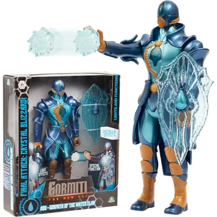 Giochi Preziosi Gormiti Aqu, 27 cm Figur mit Gelenken und interaktiver Lichtangriffsfunktion, mehrfarbig