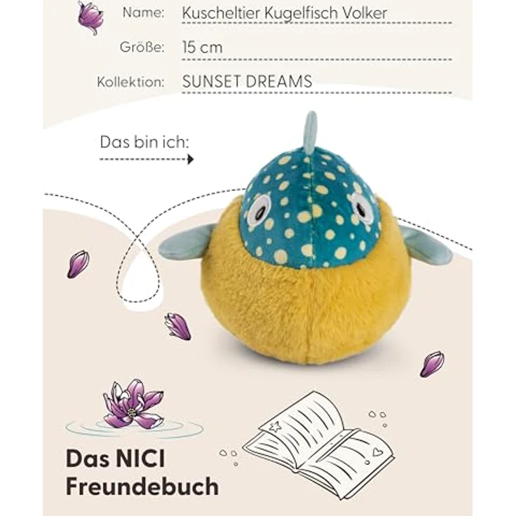 NICI Kuscheltier Kugelfisch Volker 15cm - Plüschtier aus recycelten Materialien - Meeresbewohner zum Kuscheln, Blau – Bild 5