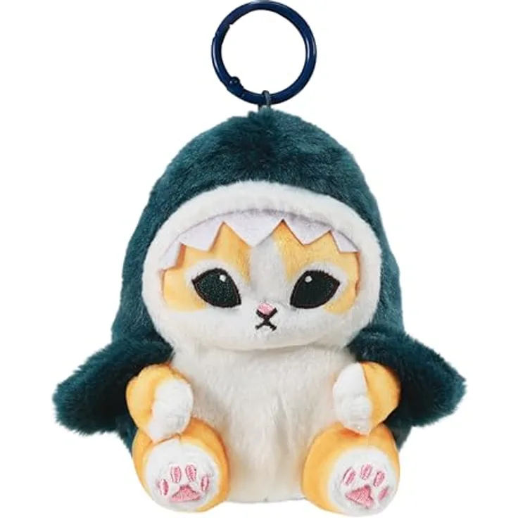 Blue Sky Studios Mofusand Plush, Kuscheltier Katze im Hai-Kostüm, weiches Kawaii Plüschtier mit Clip, offiziell lizenziertes Sammlerstück