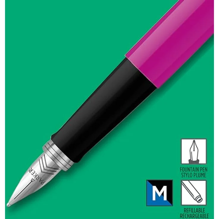 Parker Jotter Originals C.C. Füllhalter, Patronenfüllsystem, Edelstahl-Zierteile, kratzfester Kunststoffschaft, M Schreibbreite, blau, pink – Bild 3