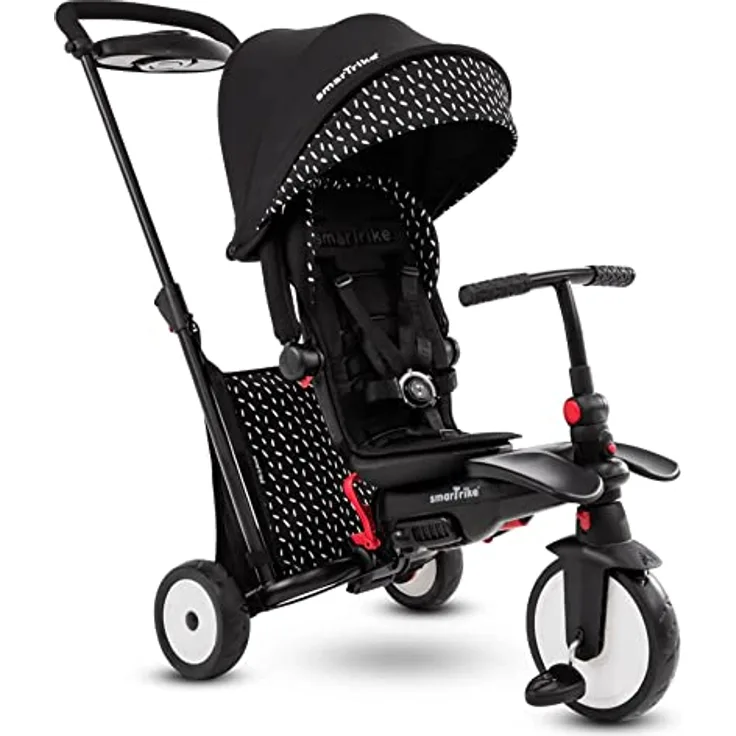 smarTrike STR5 Klappbares Kleinkinder-Dreirad mit Kinderwagen-Zertifizierung für 1,2,3 Jahre - 7 in 1 Mehrstufiges Dreirad (Schwarz und weiß)