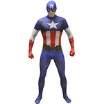 Morphsuits Captain America Kostüm Herren, Avengers Kostüm - M, 4-Wege-Stretch, doppelter Reißverschluss, verstärkte Nähte - Blau