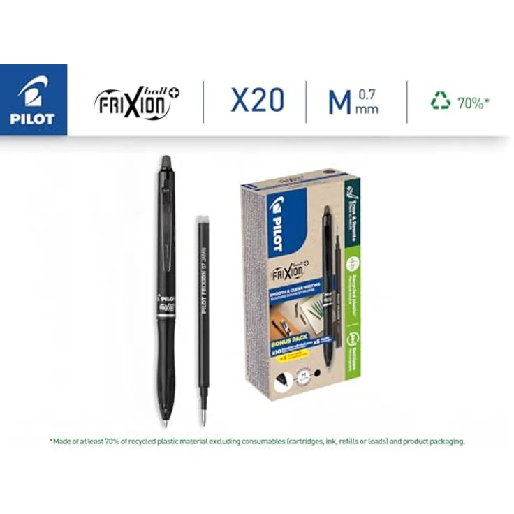 Pilot Frixion Ball Plus+ 0.7, radierbarer Rollerball, schwarz, Greenpack mit 10 Stück + 10 Refills – Bild 3
