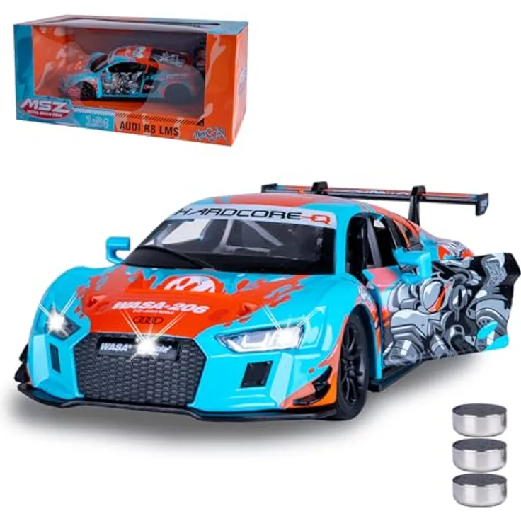 Blau Audi R8 LMS Diecast 1:24, Modellauto inkl. Knopfzellen, blau