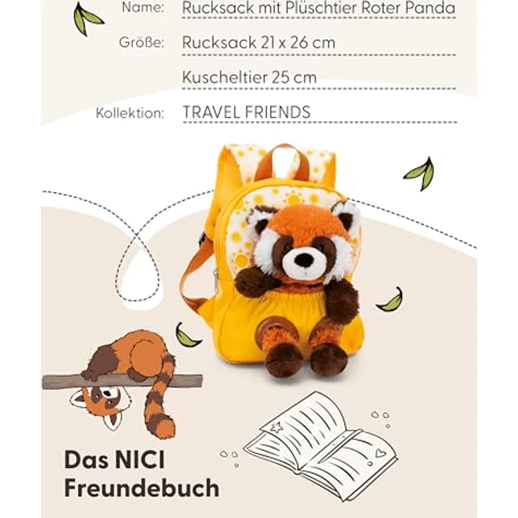 NICI Rucksack gelb mit Plüschtier Roter Panda, idealer Begleiter für kleine Abenteurer – Bild 5