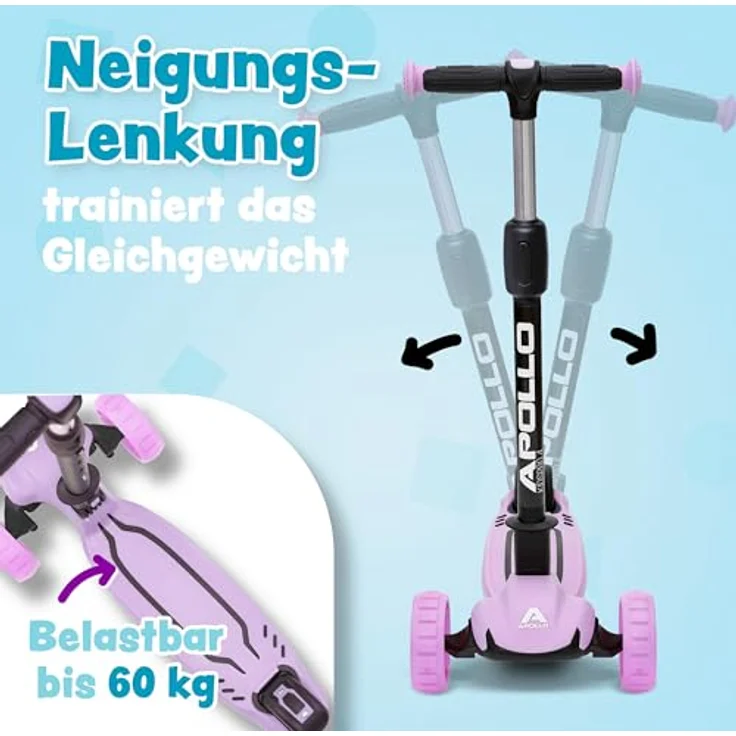 Apollo KidsPro 4 Kinderroller | klappbarer Kinder Scooter, höhenverstellbarer Dreiradscooter | Roller Kinder 3 Jahre Altersempfehlung | Kinderroller 3 Räder mit LED Rollen | Scooter Kinder-gerecht - Blau – Bild 2