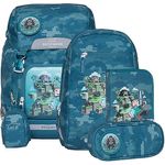 Beckmann Schulranzen Classic (6tlg., blau) mit Sportrucksack, Federmäppchen, Schlamperrolle, inkl. Buttons und wasserdichtem Innenfach