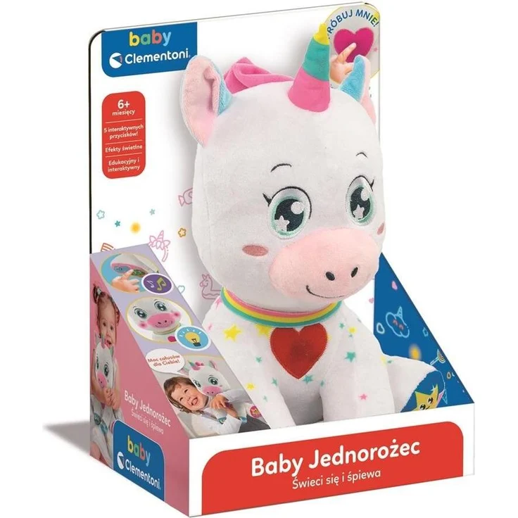 Clementoni CLE BABY interaktives Einhorn 50937, plüschiges Lernspielzeug mit interaktiven Funktionen für Kinder