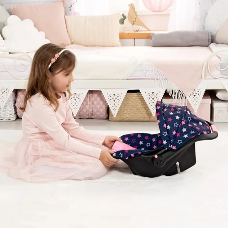 Bayer Design EasyGo Puppen-Autositz mit Sicherheitsgurt und Sonnenschutz-Dach für Puppen bis 46 cm, schaukelbar und als Puppenbett verwendbar – Bild 5