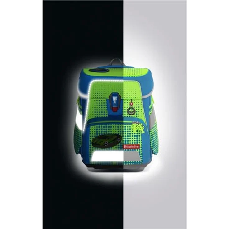 Step by Step Schulranzen-Set Space NEON Race Car Chuck, 5-teilig, grün, ergonomischer Tornister mit Reflektoren, höhenverstellbar mit Hüftgurt, 20l – Bild 3