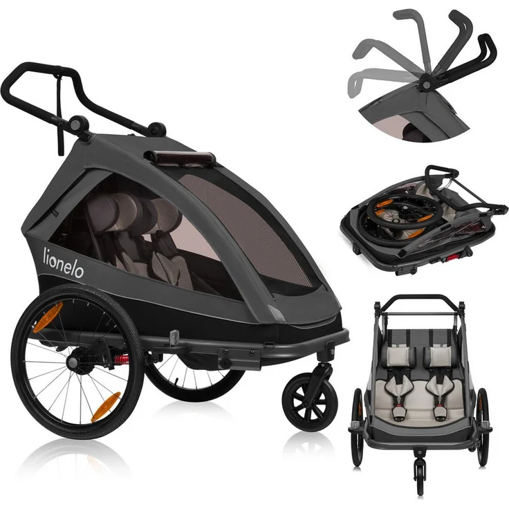 lionelo Fahrradkinderanhänger CAMA, 2in1 / SIQ / All-round-safety/ Head+/UPF 50+/60l Kofferraum, Kinderwagen und Fahrradanhänger, blau – Bild 1