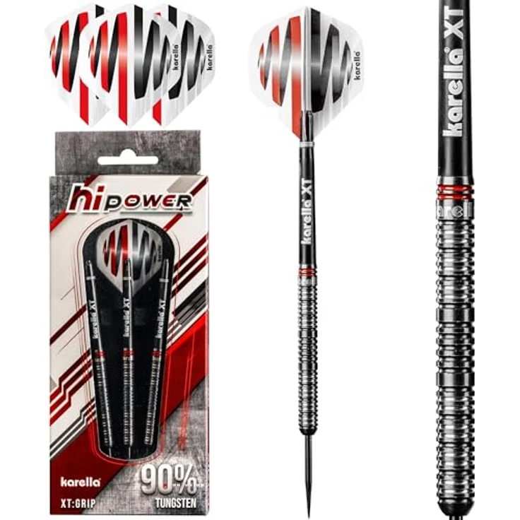 Karella HiPower 90% Tungsten Steeldart, 24g, für Klassische Dartscheibe, 3 Dartpfeile mit Metallspitze, Dartboard, Wolfram, Profidart mit Flight und Shaft – Bild 1