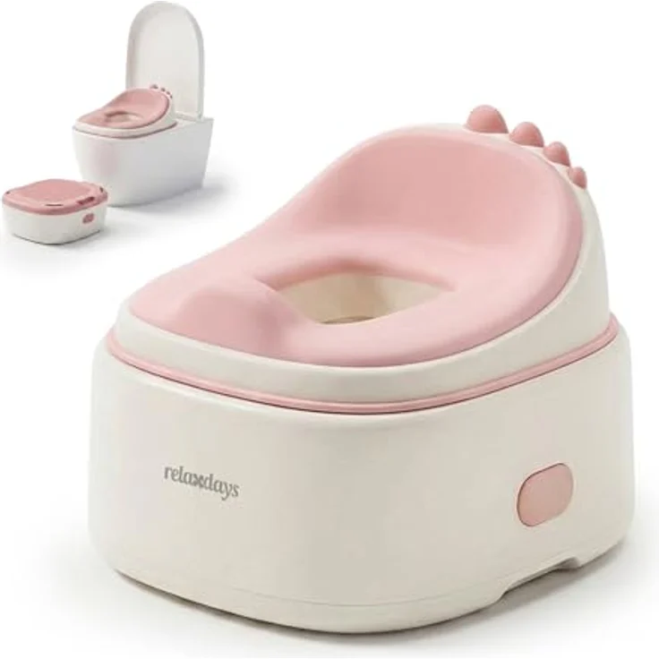 relaxdays Toilettentrainer Töpfchen 4-in-1 Dino mit Deckel, rosa, ergonomisches Design und Anti-Rutsch-Elemente – Bild 1