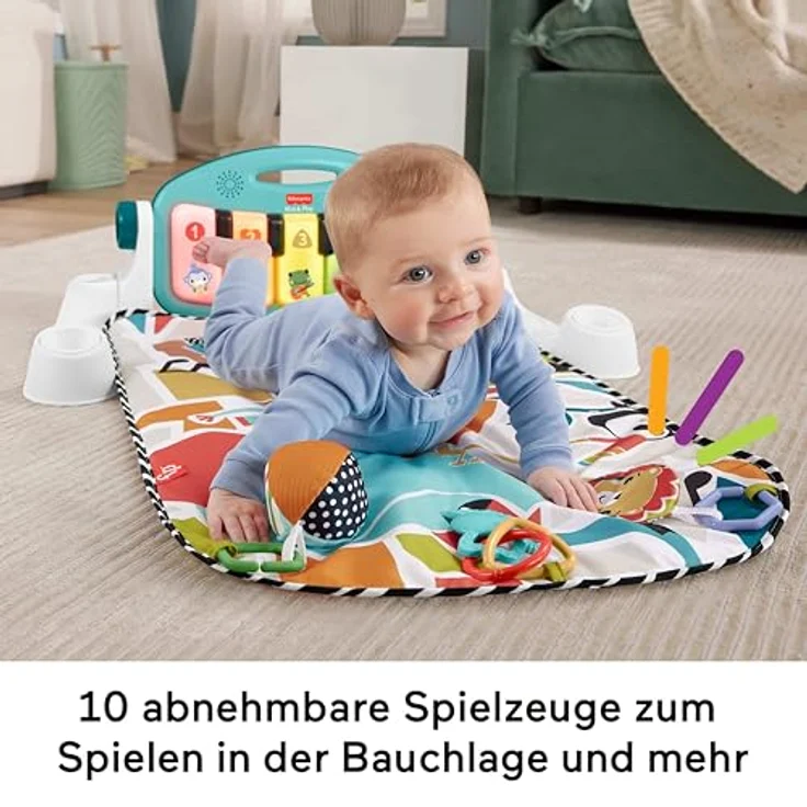 Fisher-Price Kontrast Kick & Play Pianospieldecke, tragbares Musikspielzeug mit Smart-Stages-Lerninhalten, ab 0 Monaten, mehrfarbig, HYH59 – Bild 4