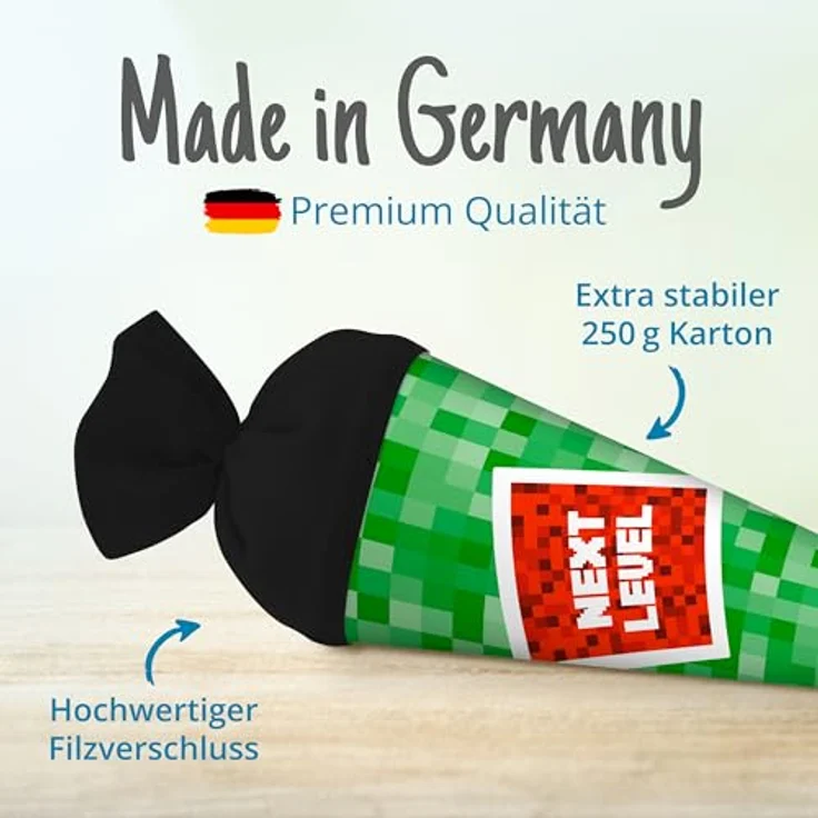 itenga Geschwisterschultüte 35 cm Motiv Pixel, runde Geschenkverpackung mit Filzverschluss für Schulen und Ausbildungen, für Gamer und Schüler – Bild 2