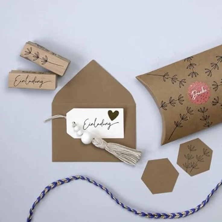Artoz Stempel – Holzstempel – „Einladung“ – 20 x 60 mm – Motivstempel zum Kartenbasteln für Einladungen zu Hochzeit, Geburtstag, Kommunion, Taufe – Bild 3
