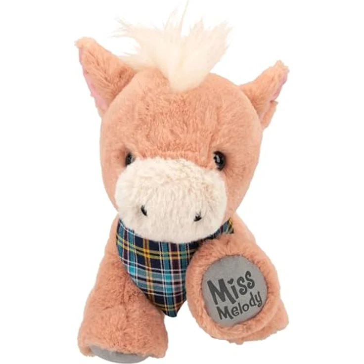 Miss Melody Plüschpferd Dancer, 20 cm – weiches hellbraunes Kuscheltier mit kariertem Halstuch und cremeweißer Mähne – Bild 2