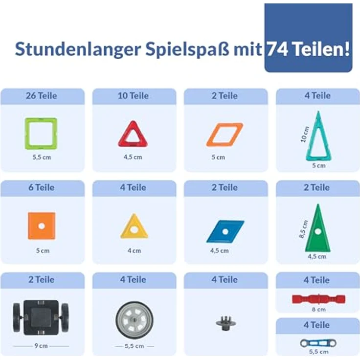 Limmys Magnetische Bausteine – Magnetspielzeug ab 3 Jahre für Jungen und Mädchen – Pädagogisches Naturwissenschaftliches Spielzeug 74-teilig mit Ideenheft – Bild 4