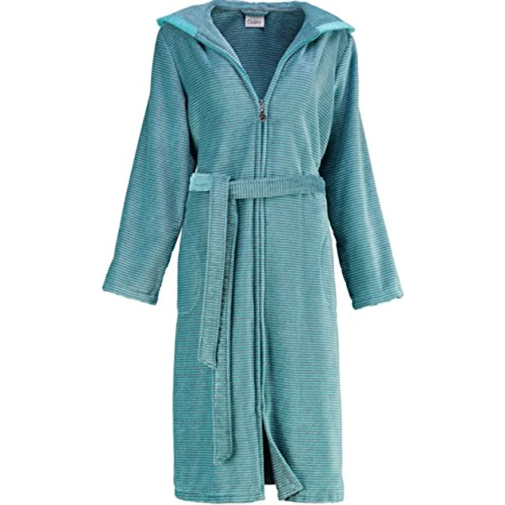Cawoe Bademantel, Blau, Gestreift, Textil mit Kapuze und Reißverschluss, Damen Badtextilien – Bild 1