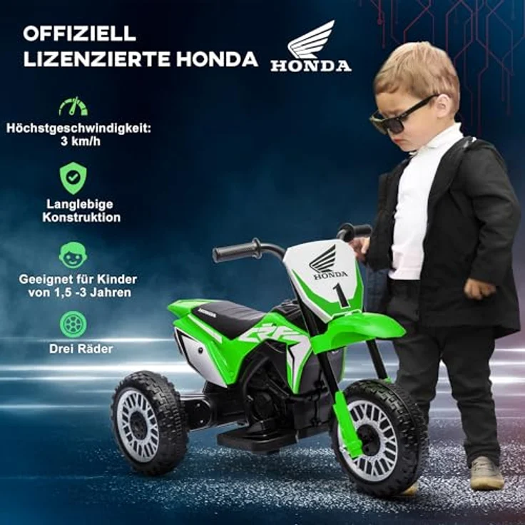 HOMCOM Elektro-Kindermotorrad 6V Kinder-Elektromotorrad, Honda CRF450RL, Offiziell lizenziert, für 18-36 Monate, Grün – Bild 3
