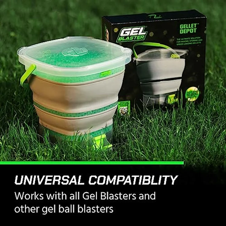 Gel Blaster Gellet Depot - Faltbare Munitionswanne - Schnelllade-Düse & integrierter Sieb - Hydriert & speichert 10.000+ Gellets - Offizielles Zubehör für Gel Blaster, 3,7-Liter, Blau – Bild 5