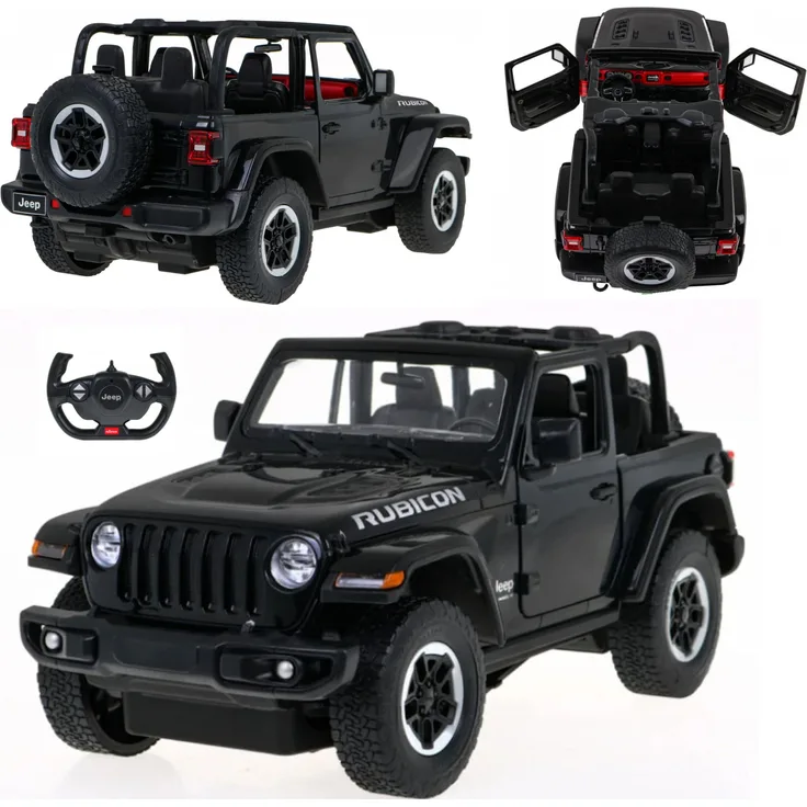 COIL RC Jeep Wrangler JL, Geländewagen 1:14, 2,4 GHz, Ferngesteuert mit LED und Gummirädern, Schwarz