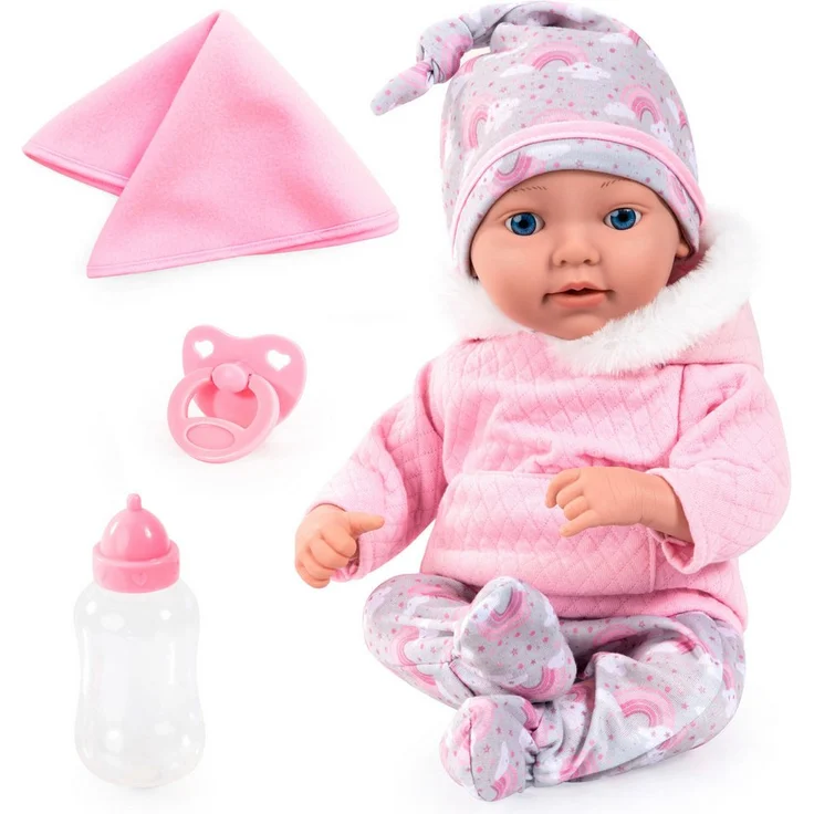 Bayer Babypuppe Reborn Baby, 38 cm Regenbogenmuster (4-tlg) - Realitätsnahe Details, aufwendige Kleidung