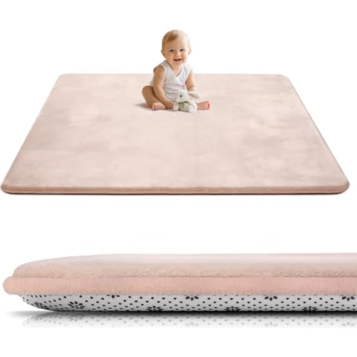 Tuocal Krabbelmatte Baby Spielmatte 150x180x3cm, extra dicke Memory-Schaum, rutschfeste Unterseite, Rosa – Bild 1