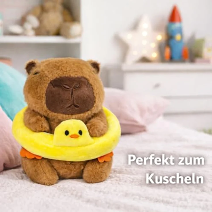 Soma Capybara Kuscheltier 20 cm, Plüschtier mit gelbem Enten Schwimmring, weiches Stofftier für Kinder und Dekoration – Bild 4