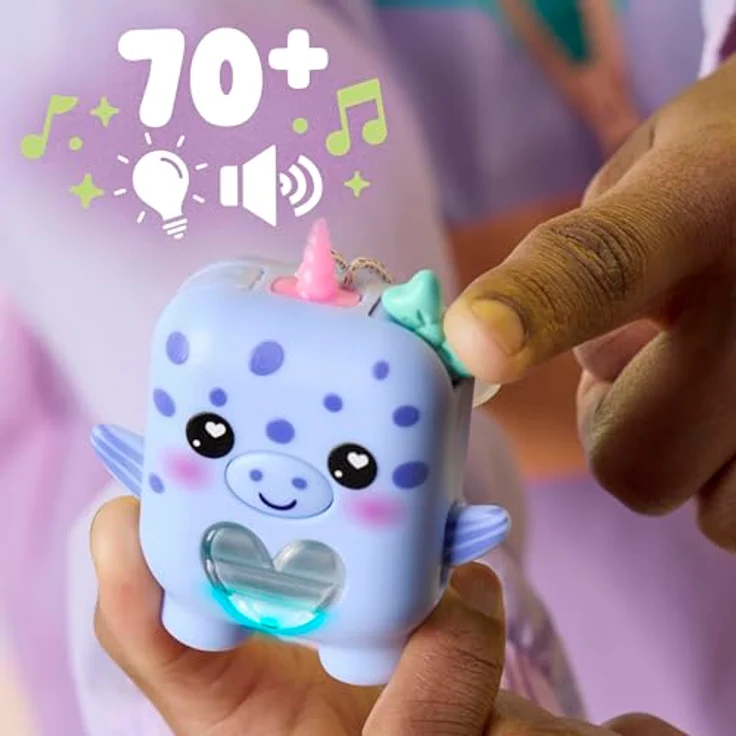 Nano-Mals Blubby der Narwal, elektronisches Fidget-Tierchen mit farbwechselnder Herzanzeige und ansteckbarem Outfit, blau – Bild 4