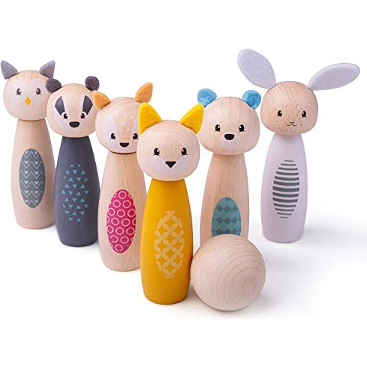 Bigjigs Toys 100% FSC® Certified Animal Skittles, Wurfspiel aus FSC-zertifizierten Materialien, geeignet für Kinder ab 2 Jahren, leuchtende Farben, 0,4 kg – Bild 1