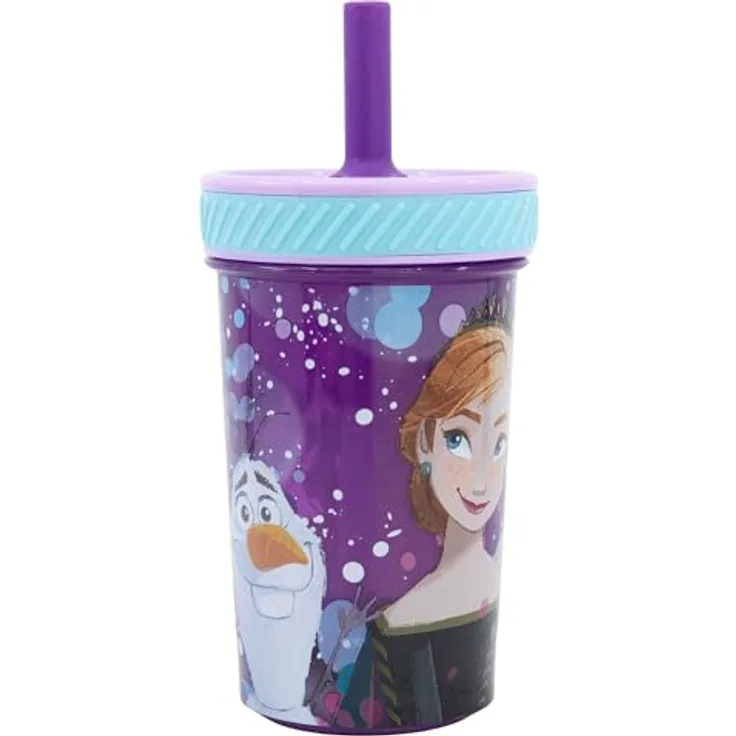 Stor PP-Trinkbecher mit Silikon-Trinkhalm, 370 ml, BPA-frei, Frozen Violet