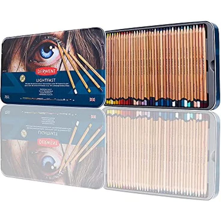Derwent Lightfast Buntstifte, 72 Stück im Metalletui, 4mm Runder Kern in Premium-Stärke, Cremige Textur, Ideal für Kunst, Zeichnen & Malen, Professionelle Qualität, 2302722