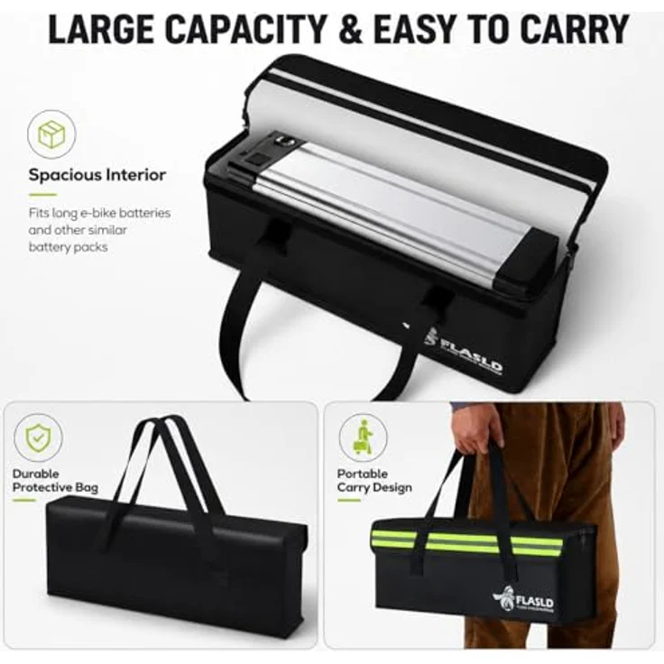 FLASLD E-Bike Akku Tasche, Feuerfest und Explosionsgeschützt, Lipo Safe Bag für Lagerung, Ladung und Transport, Extra Groß 49 x 11 x 18 cm – Bild 4