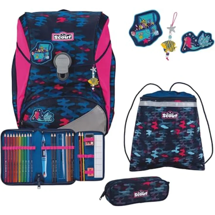Scout Schulranzen Alpha (4-tlg), Polyester, mit atmungsaktiver Rückenpolsterung und Reflexmaterialien, 20 l Volumen, inkl. Sportbeutel und Schlamper-Etui – Bild 1