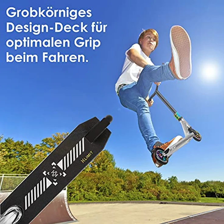 KESSER® Stunt Scooter X-Limit-Pro 360° Lenkung Funscooter Stuntscooter mit Ständer ABEC 9 Kugellagern, 110 mm PU Räder , Kickscooter Tretroller Cityroller Trick Roller für Kinder Erwachsene Chrome / Silber – Bild 6