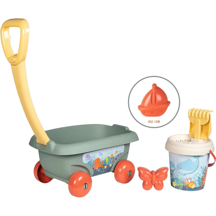 Smoby Sandform-Set Life Eimergarnitur mit Handwagen, Outdoor Spielzeug aus 43% Recyclingmaterial, Meeresmotiv, für Kinder ab 18 Monaten