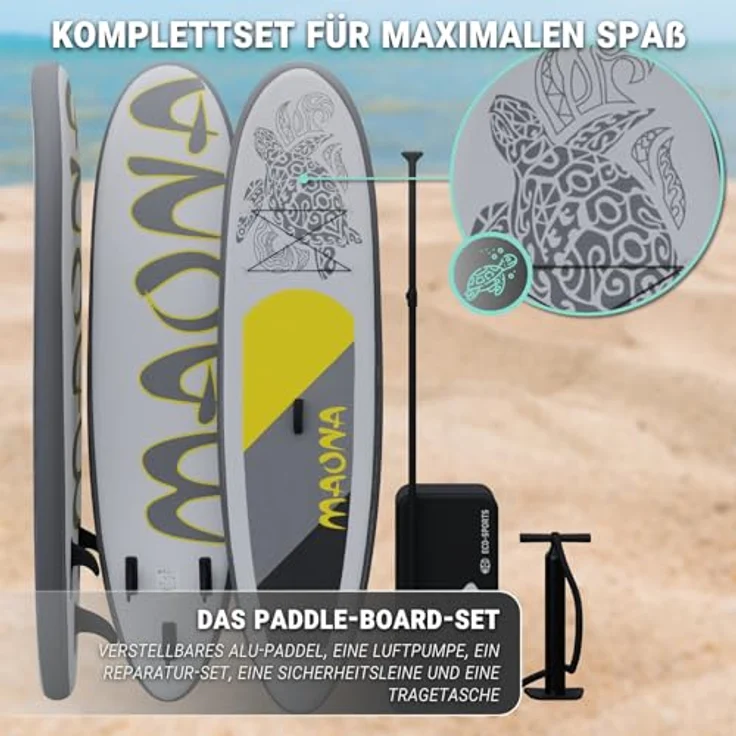 HAGO Stand Up Paddle-Board, grau, 308 cm lang, Komplettset mit Alu-Paddel, Luftpumpe, Tragetasche, 120 kg Tragkraft – Bild 5