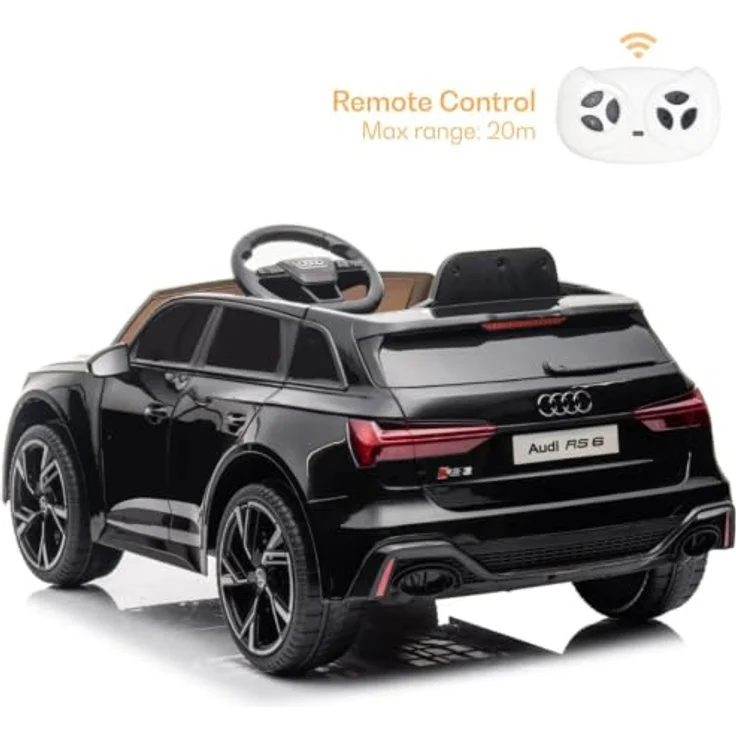 Vrooomy Audi RS6 Kinder Elektro Auto, 12V Akku mit Fernbedienung, Scheinwerfer, Bluetooth MP3-Player, Schwarz, geeignet für 1 bis 5 Jahre – Bild 2