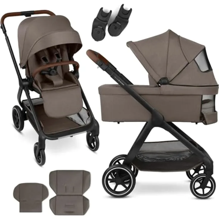 ABC City Life 2in1 Kombikinderwagen Set mit Tragewanne, kompakt für die Stadt, robuste Reifen, verstellbarer Sitz, Farbe: Nature