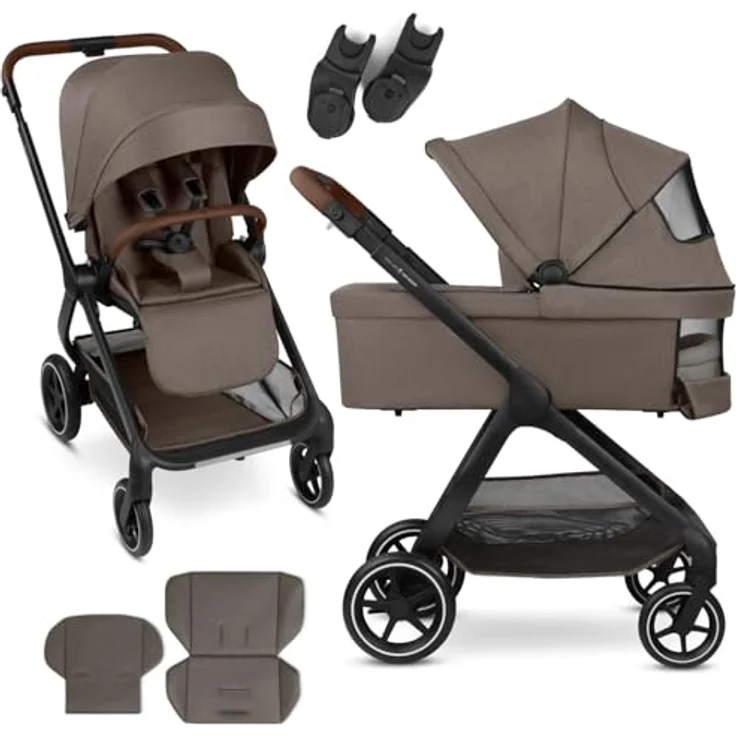 ABC City Life 2in1 Kombikinderwagen Set mit Tragewanne, kompakt für die Stadt, robuste Reifen, verstellbarer Sitz, Farbe: Nature – Bild 1