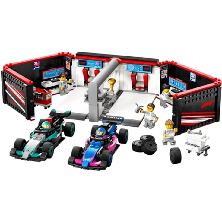LEGO City F1 Garage mit Mercedes-AMG & Alpine Rennautos - Spielzeug Formel 1 Rennwagen mit 2 Rennfahrern & 4 Mechaniker Minifiguren - Geschenk für Jungen & Mädchen ab 7 Jahren und Fans 60444 - Bauspielzeug mit detailreicher Autowerkstatt – Bild 2