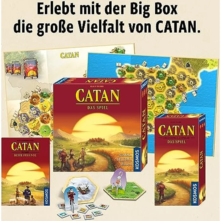 KOSMOS 682941 Catan - Big Box, 7-teilige Vorteilsbox, Starterset für Catan - Das Spiel, inklusive Ergänzung für 5-6 und Erweiterung mit Bonus-Szenarien, Strategiespiel, Brettspiel, Siedler von Catan – Bild 5