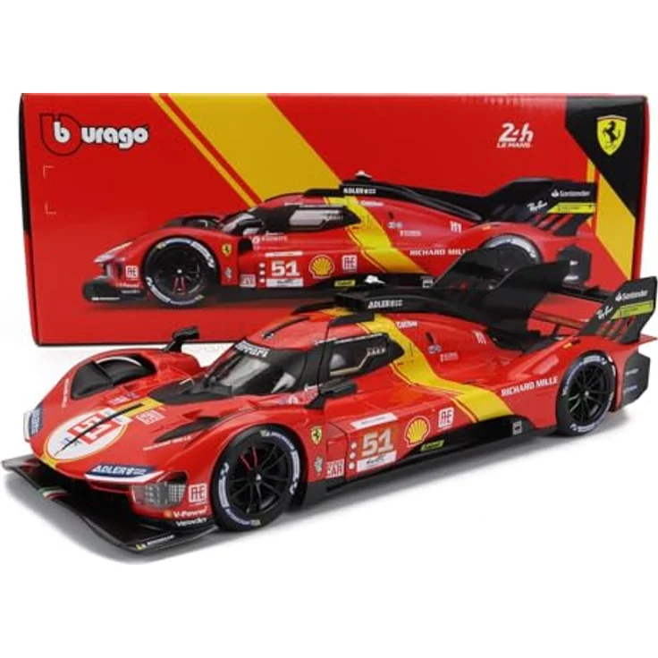 Bburago 1/18 Ferrari Racing 499P LMH 2023 #51, rote Metallnachbildung mit detailliertem Innenraum, Türen und Haube zum Öffnen, Gewinner der 24h von Le Mans 2023 – Bild 2