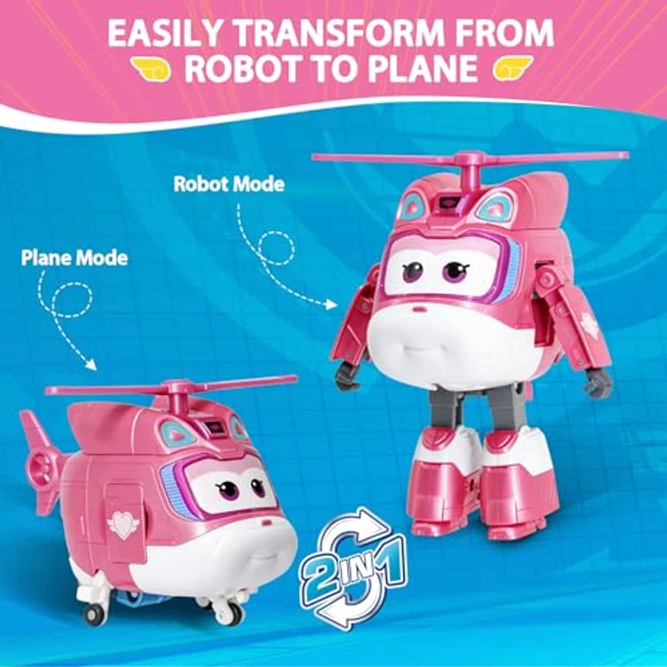 Super Wings Sara & Dizzy, 2-in-1 verwandelbares Spielzeug-Set, 12,7 cm große Actionfiguren, Roboter- und Flugzeugmodus für Kinder ab 3 Jahren – Bild 4