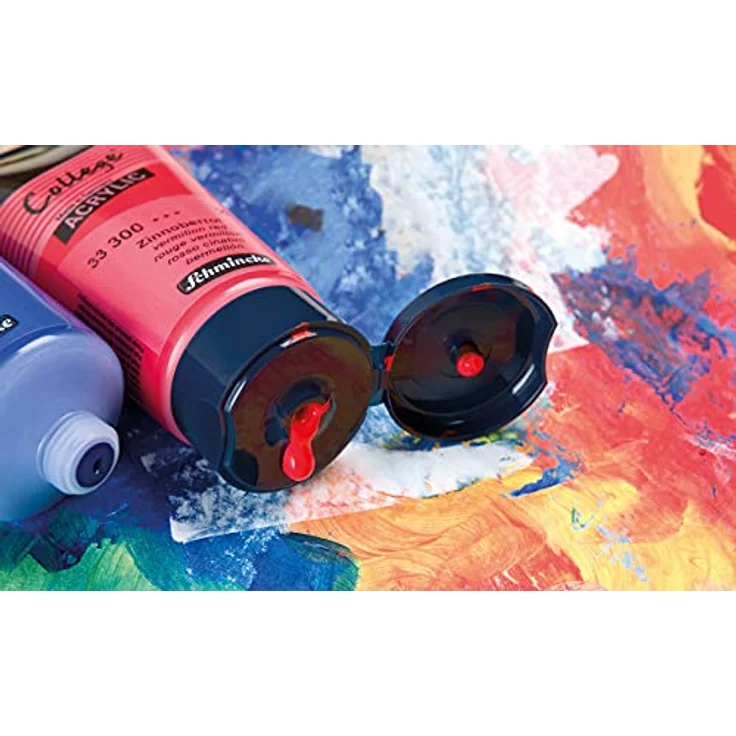 Schmincke College Acrylic, Acrylfarbenset mit 5 x 75 ml Tuben, seidenmatt und lichtecht, Grundsortiment in Weiß, Zitronengelb, Zinnoberrot, Ultramarinblau, Schwarz – Bild 2